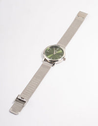 Silver Green Simple Medium Mesh Watch - link has visual effect only