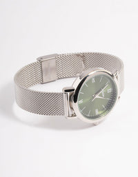 Silver Green Simple Medium Mesh Watch - link has visual effect only