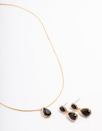 Gold Bulk Double Teardrop Necklace & Earrings Set - link has visual effect only