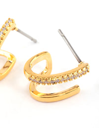 Gold Plated Mini Diamante Double Cuff Earrings - link has visual effect only