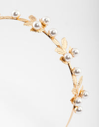 Gold Small Pearl Leaf Headband - link has visual effect only