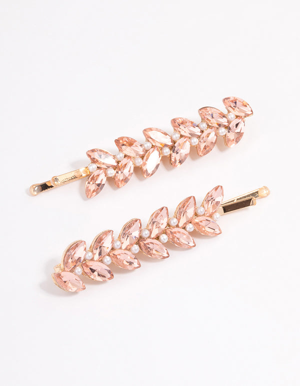 Gold Diamante & Pearl Navette Claw Clip Pack