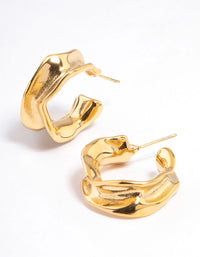 Waterproof Gold Plated Waterproof Stainless Steel Medium Molten Hoop Earrings - link has visual effect only