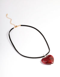 Large Red Puffy Heart Suede Cord Necklace - link has visual effect only