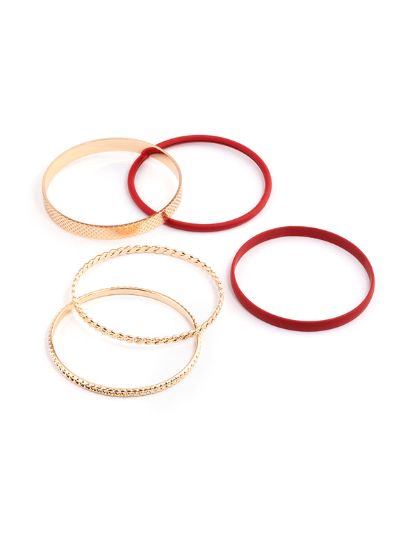 Red Mixed Textured Twist Bracelet 5-Pack