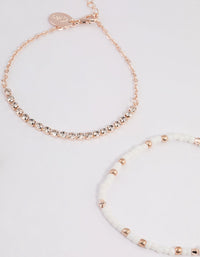 Rose Gold Mixed Bead & Pearl Chain Bracelet 4-Pack - link has visual effect only