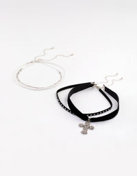 Rhodium Multi Cross Pearl Choker Pack - link has visual effect only