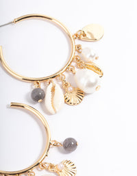 Gold Mixed Motif Pearl Hoop Earrings - link has visual effect only