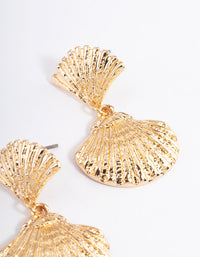 Gold Half Shell Double Drop Earrings - link has visual effect only