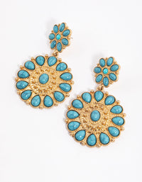 Gold Statement Disc Stone Drop Earrings - link has visual effect only