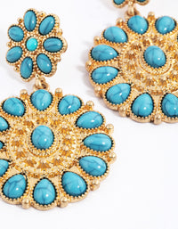 Gold Statement Disc Stone Drop Earrings - link has visual effect only