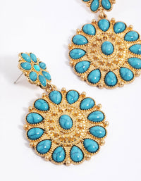 Gold Statement Disc Stone Drop Earrings - link has visual effect only