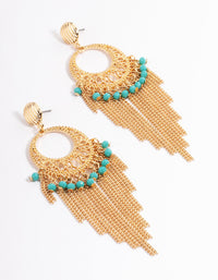 Gold Blue Beaded Tassel Drop Chandbali Earrings - link has visual effect only