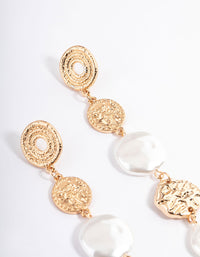 Gold Mixed Texture Pearl Drop Earrings - link has visual effect only