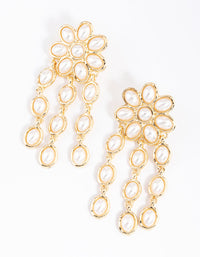 Gold Statement Pearl Flower Drop Earrings - link has visual effect only