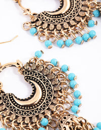 Antique Gold Turquoise Blue Bead Drop Jhumka Earrings - link has visual effect only