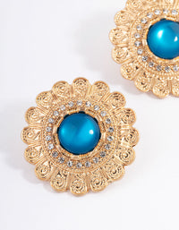 Gold Vintage Stone Filigree Stud Earrings - link has visual effect only