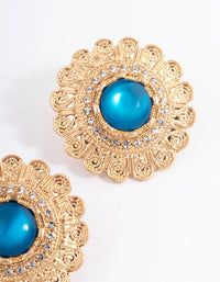 Gold Vintage Stone Filigree Stud Earrings - link has visual effect only