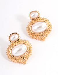 Gold Double Pearl Text Stud Earrings - link has visual effect only