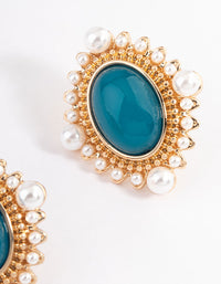 Gold Stone Pearl Stud Earrings - link has visual effect only