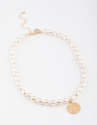 Gold Pearl & Disc Pendant Necklace - link has visual effect only