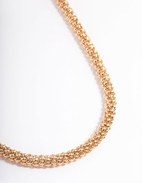 Gold Long Popcorn Chain Necklace