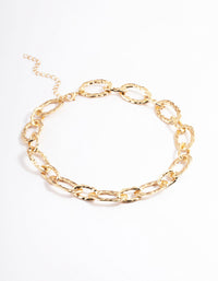 Gold Hammered Bent Chain Bracelet - link has visual effect only