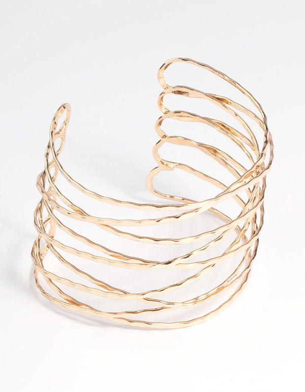 Gold Criss Cross Hammered Arm Cuff