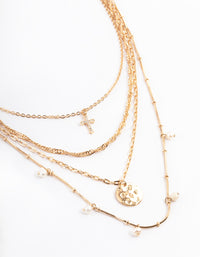 Gold Freshwater Pearl Layered Cross Necklace - link has visual effect only