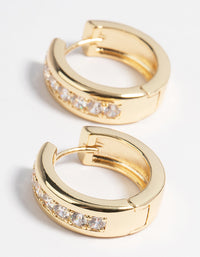 Gold Plated Cubic Zirconia Encased Huggie Earrings - link has visual effect only