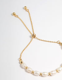 Gold Plated Freshwater Pearl Chain Toggle Bracelet - link has visual effect only