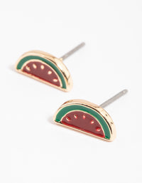 Gold Enamel Watermelon Stud Earrings - link has visual effect only