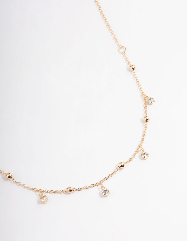 Gold Diamante Droplet Station Necklace