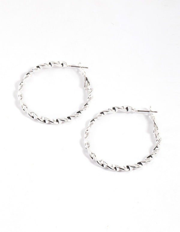 Silver Classic Twist Hoop Earrings