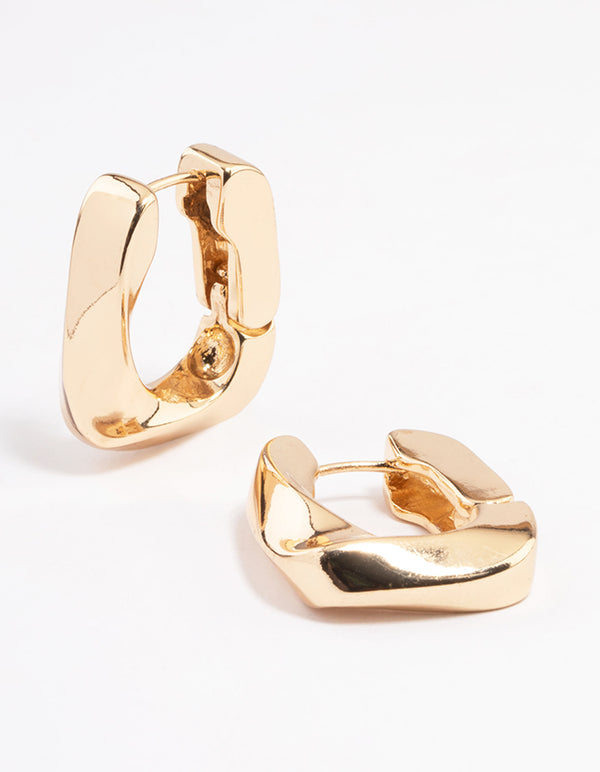 Gold Thick Twist Huggie Earrings