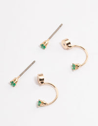 Gold & Emerald Green Diamante Jacket Earrings - link has visual effect only