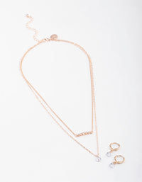 Rose Gold Dainty Stone Necklace & Earrings Set - link has visual effect only