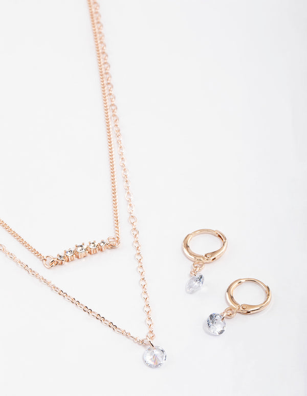 Rose Gold Dainty Stone Necklace & Earrings Set