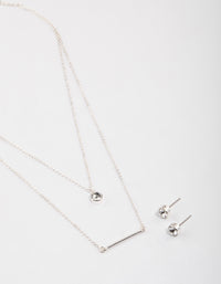 Silver Layered Stone Bar Necklace & Earrings Set - link has visual effect only