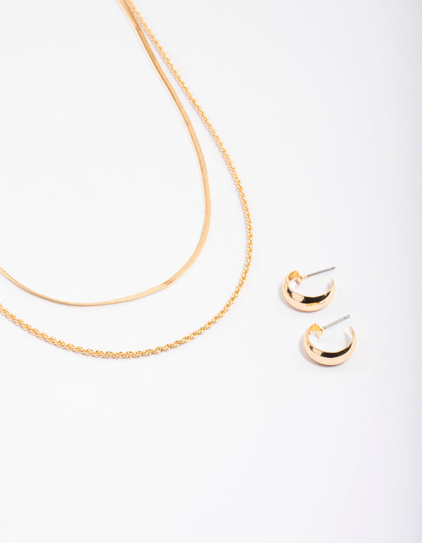 Gold Layered Snake Twist Necklace & Earrings Set