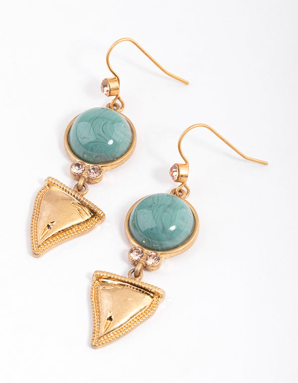 Worn Gold Vintage Shark Tooth Drop Earrings