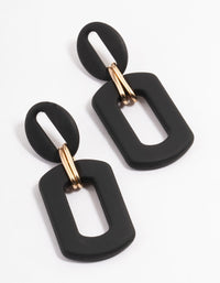 Black Mini Rubber Link Drop Earrings - link has visual effect only