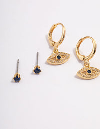 Gold Plated Double Evil Eye Earrings Pack - link has visual effect only