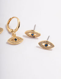 Gold Plated Double Evil Eye Earrings Pack - link has visual effect only