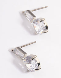 Silver Cubic Zirconia Straight Round Stud Earrings - link has visual effect only