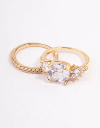 Gold Three Stone Ring Set - link has visual effect only