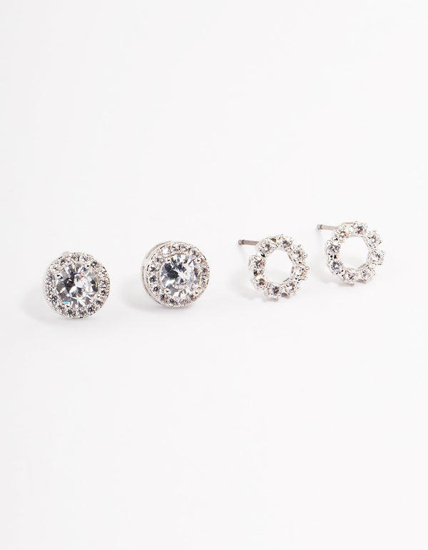 Rhodium Circle Cubic Zirconia Earrings Pack