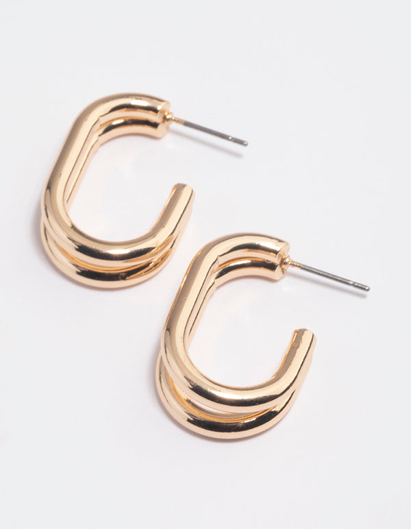 Gold Double Row Oval Hoop Earrings