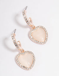 Rose Gold Catseye Diamante Heart Huggie Earrings - link has visual effect only