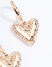 Gold Diamante Edge Heart Huggie Earrings - link has visual effect only